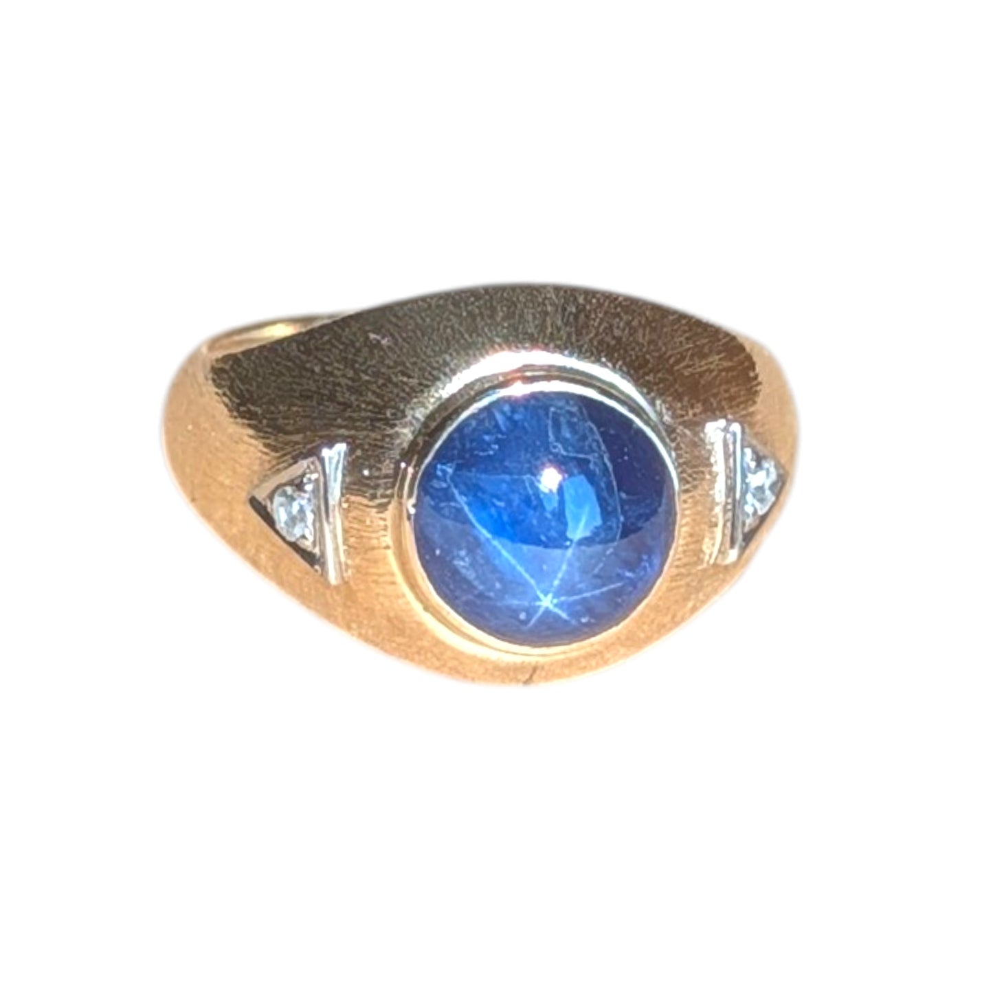 Natural Star Sapphire & Diamond 14K Gold Ring