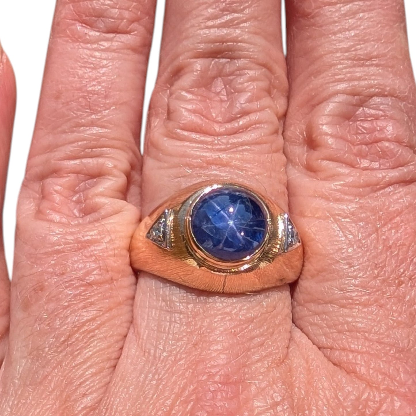 Natural Star Sapphire & Diamond 14K Gold Ring