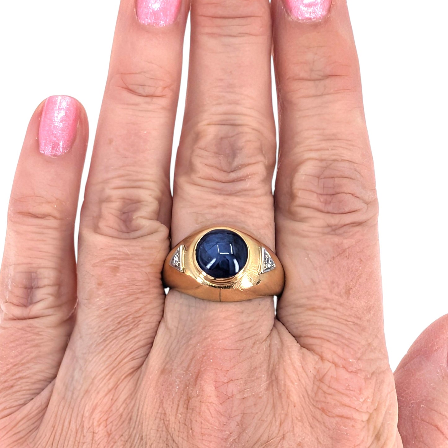 Natural Star Sapphire & Diamond 14K Gold Ring