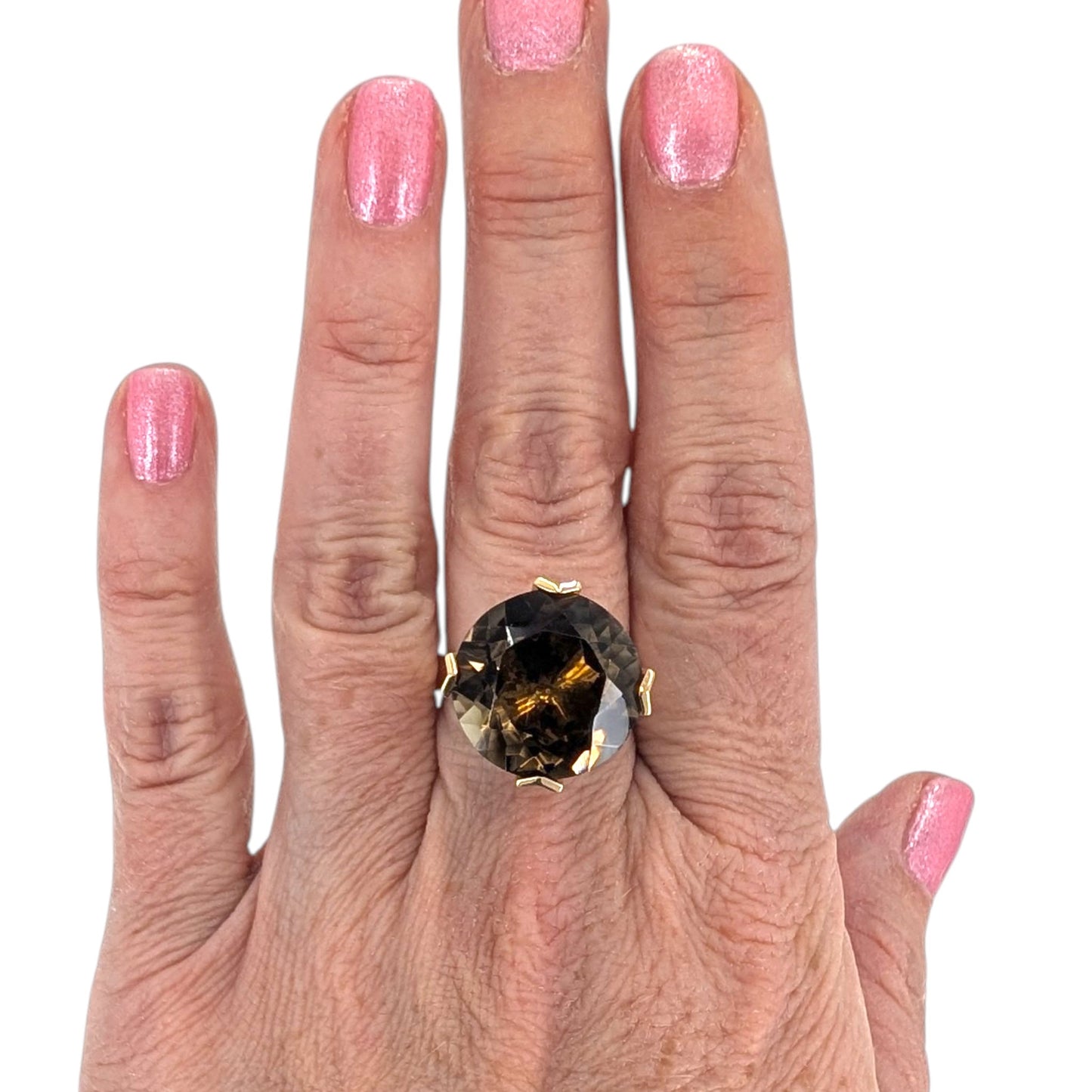 Finnish Round Smoky Quartz 14KY Ring Size 8