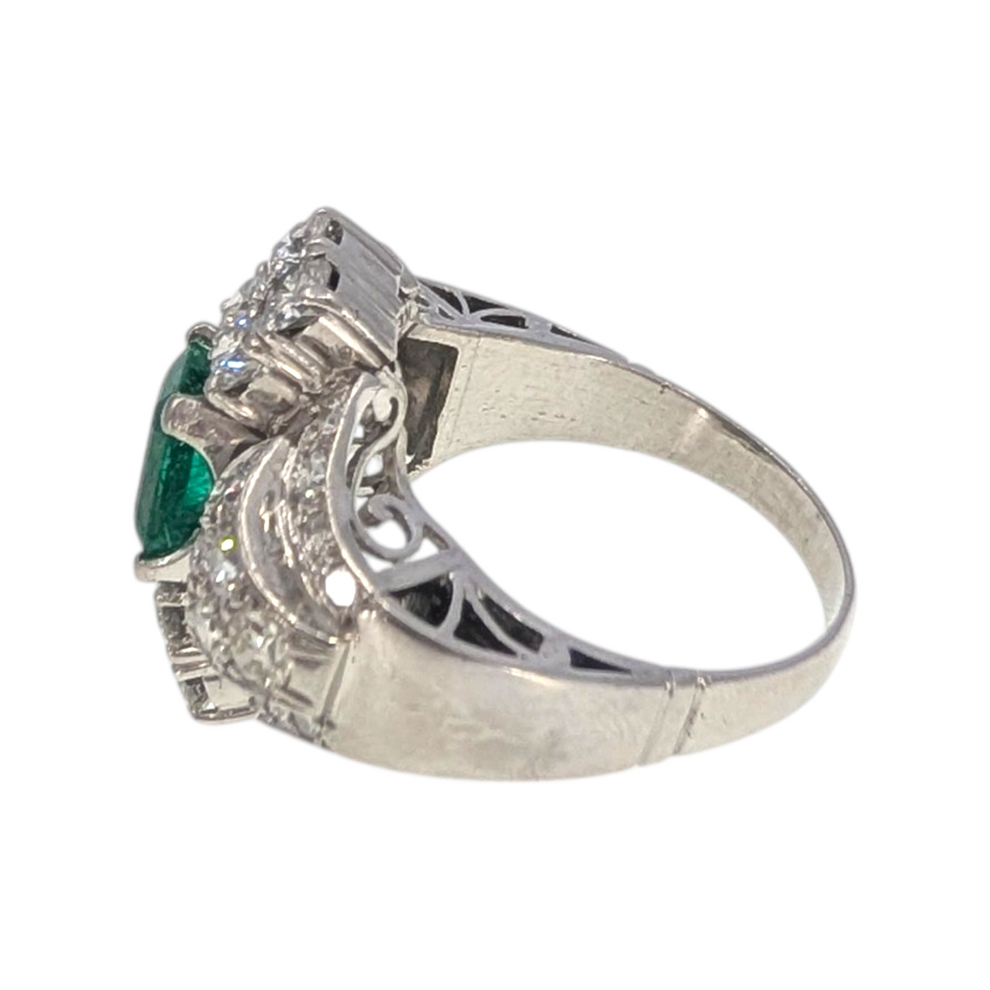 Antique Platinum Emerald &amp; Diamond Cocktail Ring