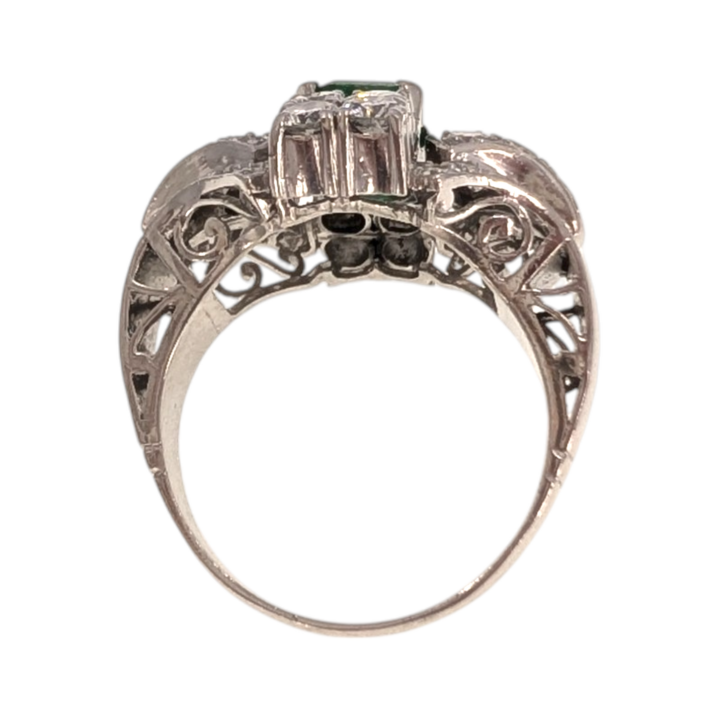 Antique Platinum Emerald &amp; Diamond Cocktail Ring