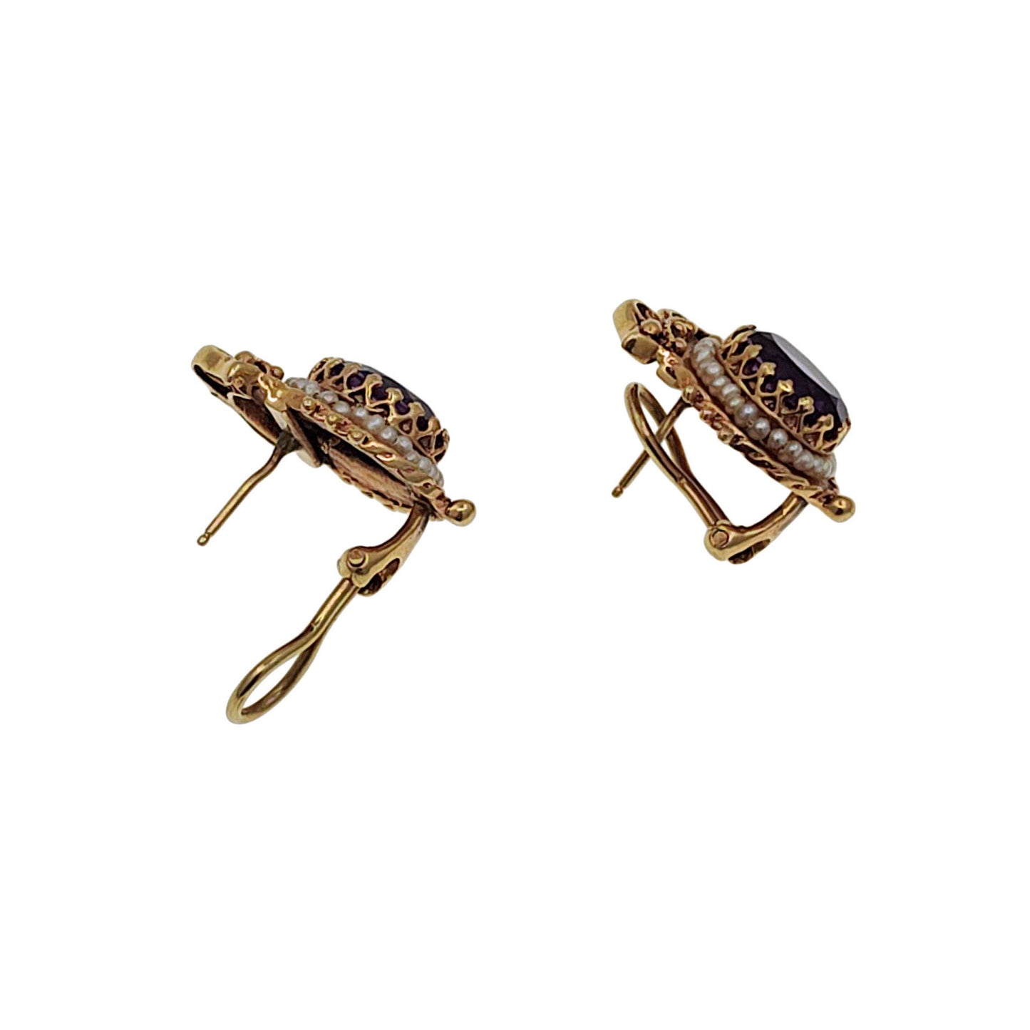 Victorian 14K Amethyst & Seed Pearl Earrings
