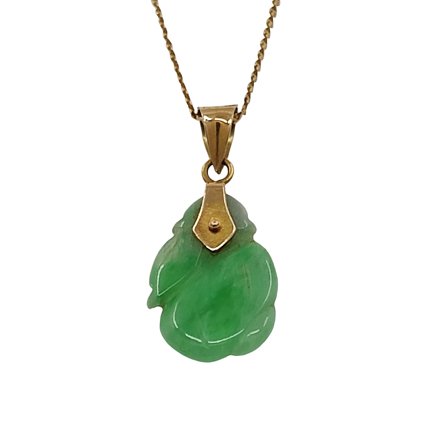 14K Carved Jade Pendant Necklace
