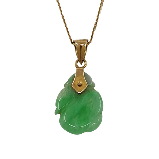 14K Carved Jade Pendant Necklace