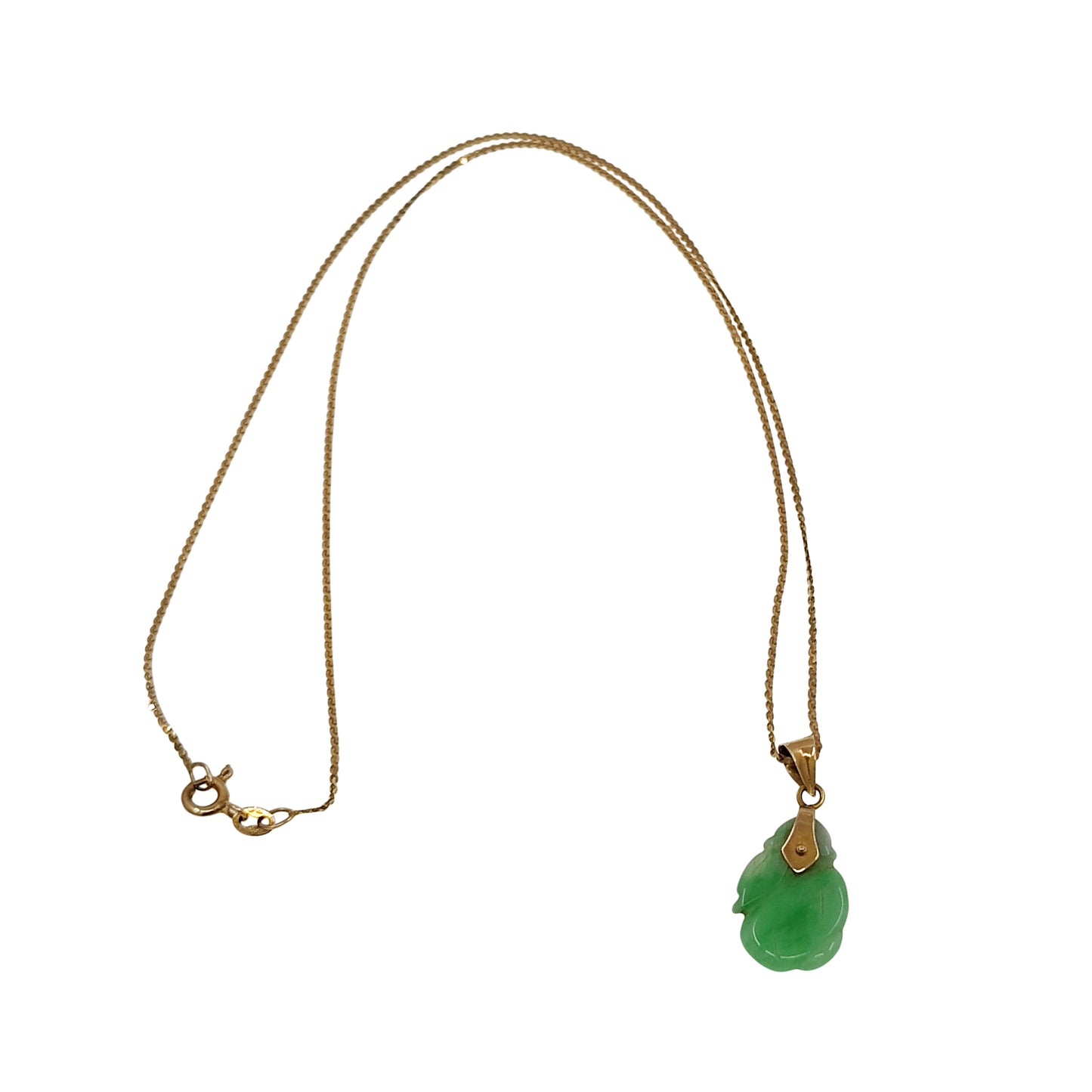 14K Carved Jade Pendant Necklace