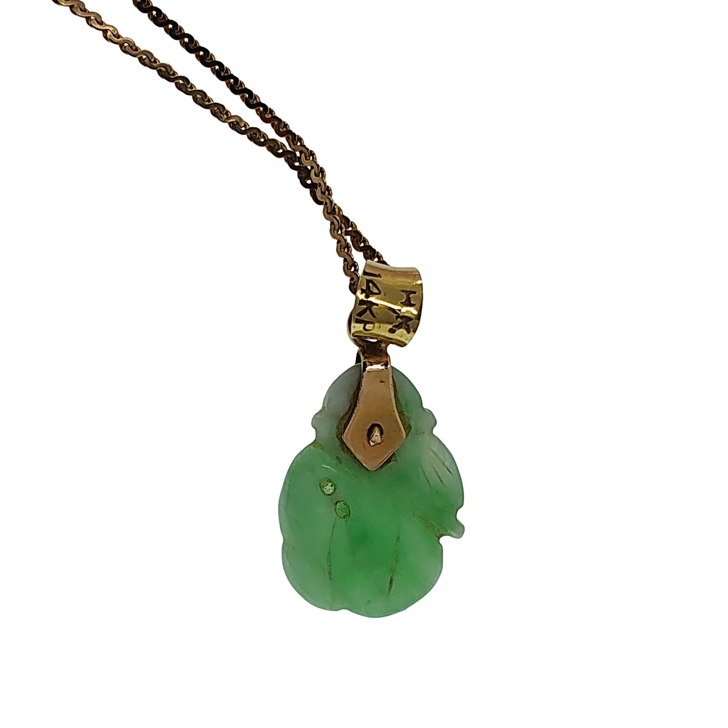 14K Carved Jade Pendant Necklace