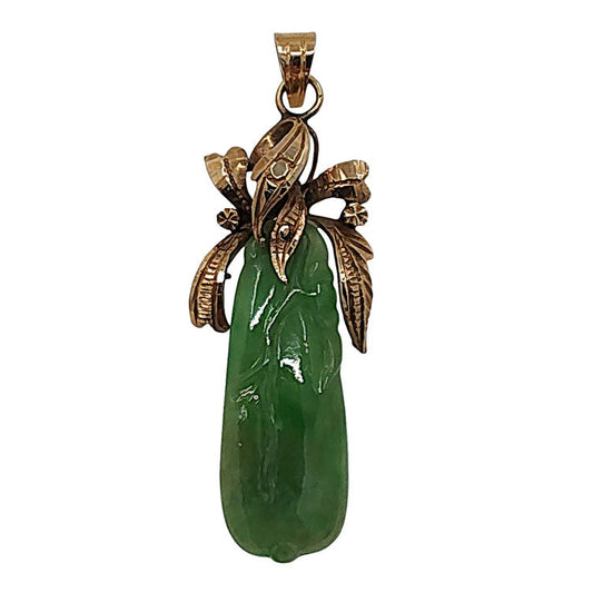 Art Nouveau 18K Carved Jade Pendant