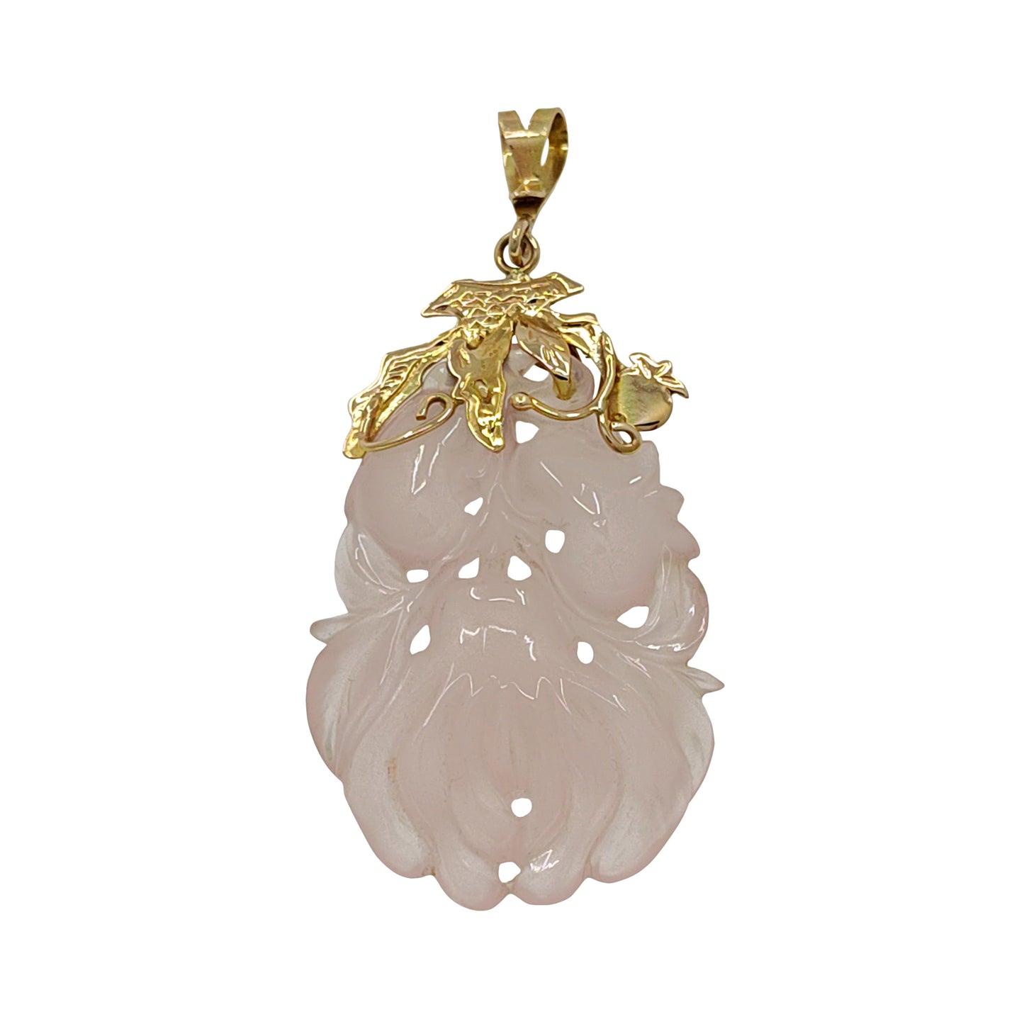 14K Gold Large Carved Rose Quartz Pendant