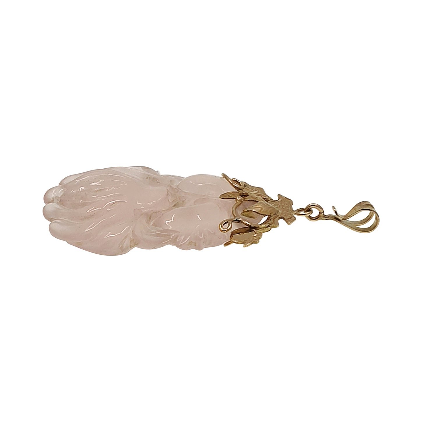 14K Gold Large Carved Rose Quartz Pendant