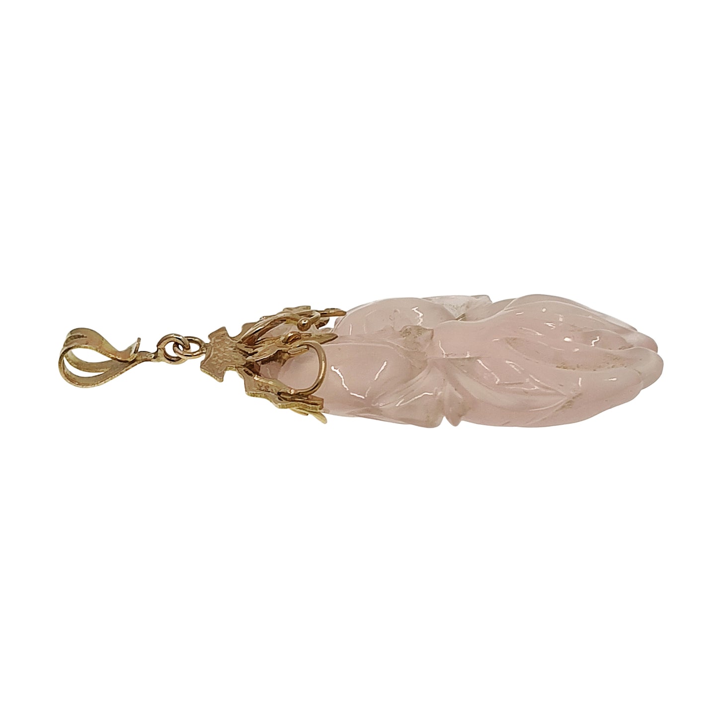 14K Gold Large Carved Rose Quartz Pendant