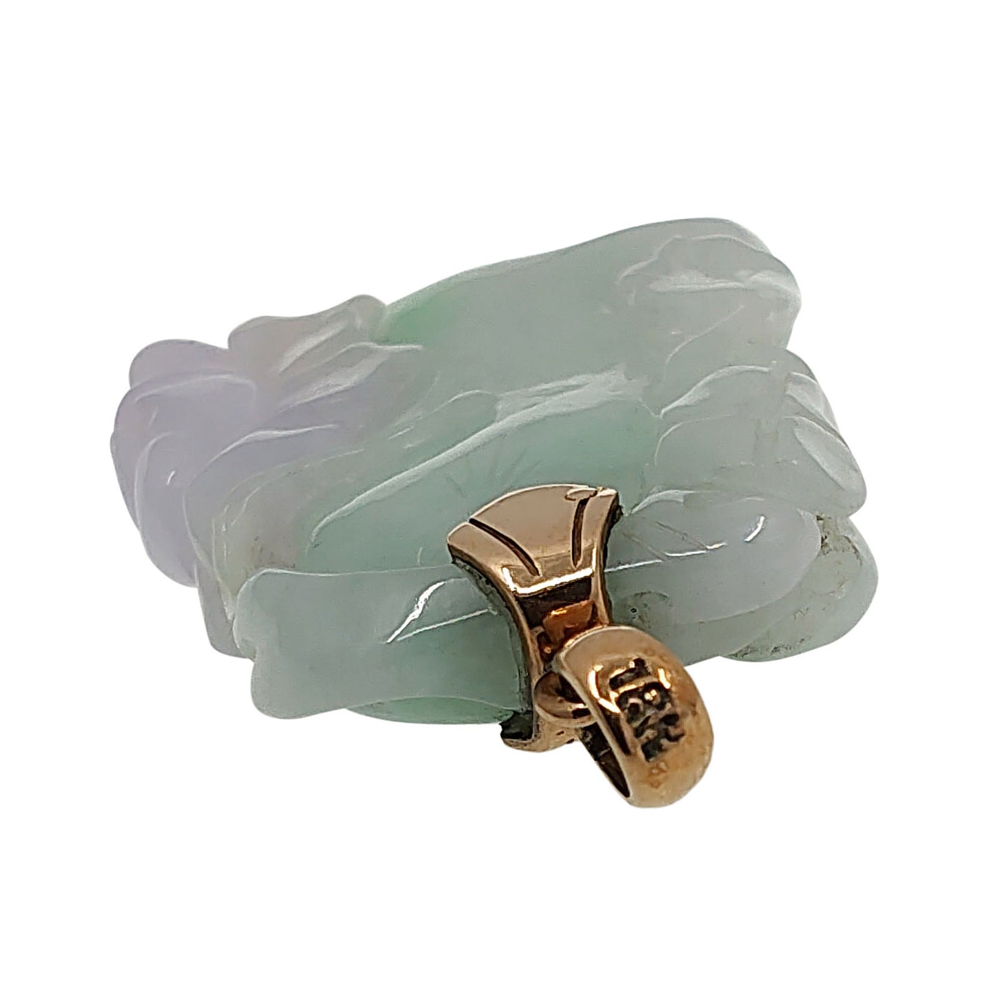 18K Gold Carved Lavender & Green Jade Pendant