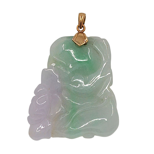 18K Gold Carved Lavender & Green Jade Pendant