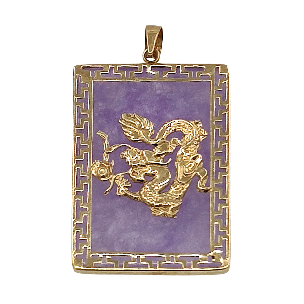 14K Gold Dragon Lavender Jade Pendant