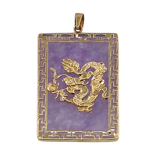 14K Gold Dragon Lavender Jade Pendant