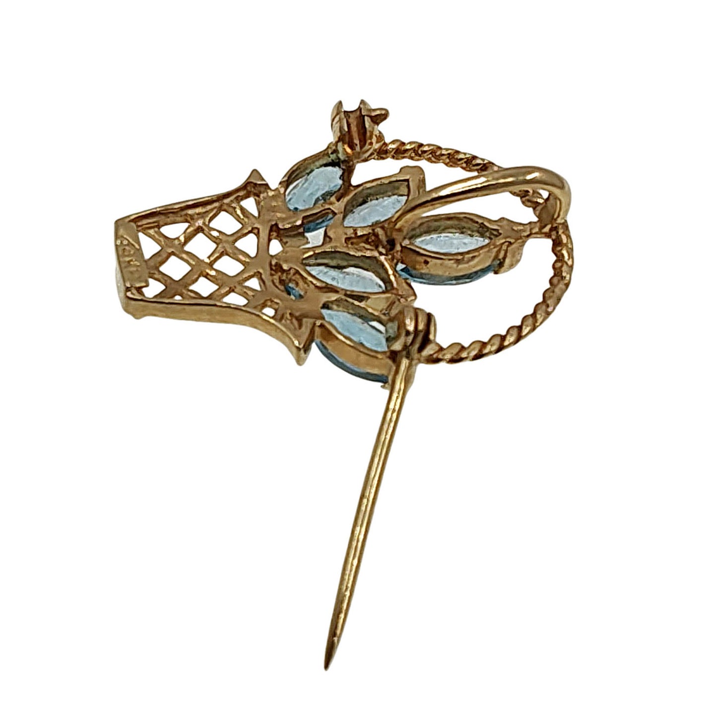 14K Gold Blue Topaz Flower Basket Pin or Pendant