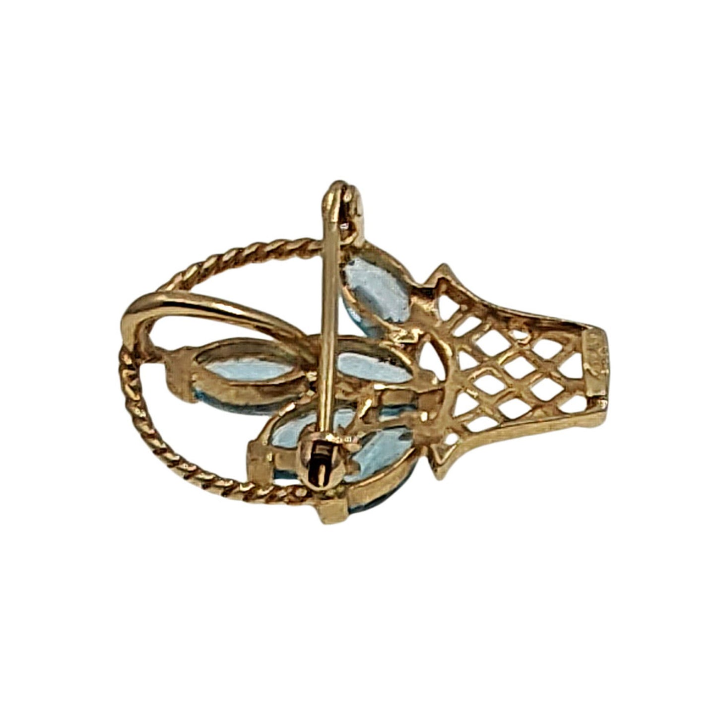 14K Gold Blue Topaz Flower Basket Pin or Pendant