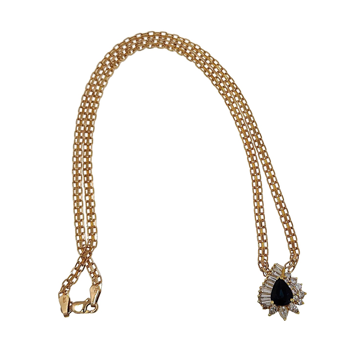 Pear Sapphire & Diamond 14K Gold Pendant Necklace