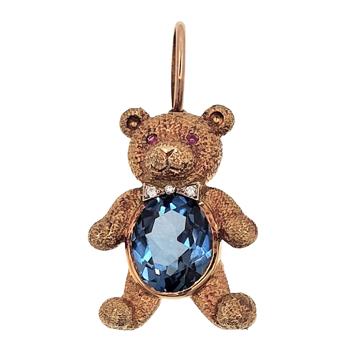 Blue Topaz 18K Gold Teddy Bear Pin or Pendant