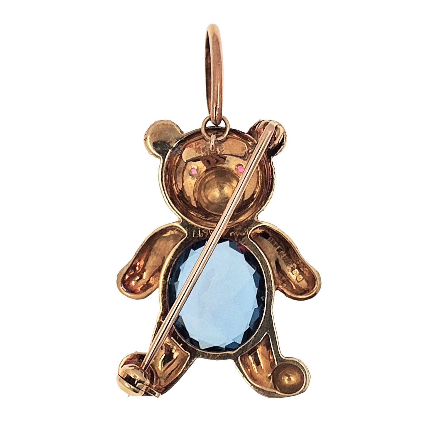 Blue Topaz 18K Gold Teddy Bear Pin or Pendant