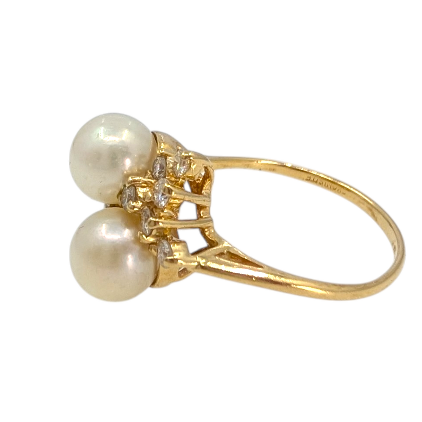 14KY Double Pearl Ring with Diamonds