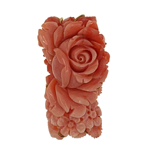 Labauta Gioielli 18K Gold Floral Carved Coral Brooch or Pendant