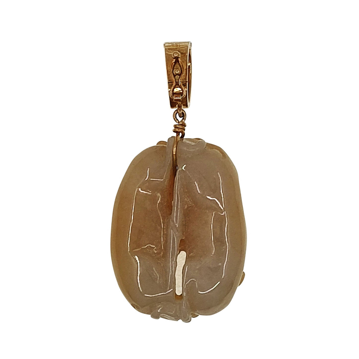 18K Gold Yellowish Orange Carved Jade Animal Pendant Enhancer