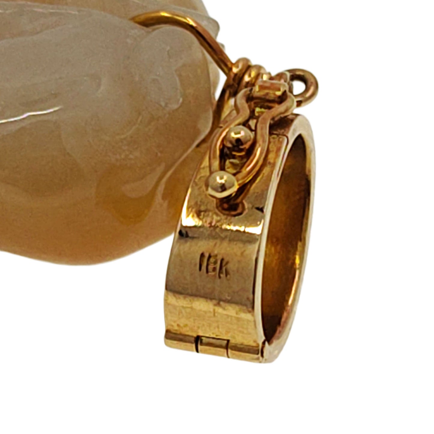 18K Gold Yellowish Orange Carved Jade Animal Pendant Enhancer