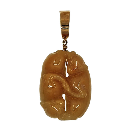 18K Gold Yellowish Orange Carved Jade Animal Pendant Enhancer