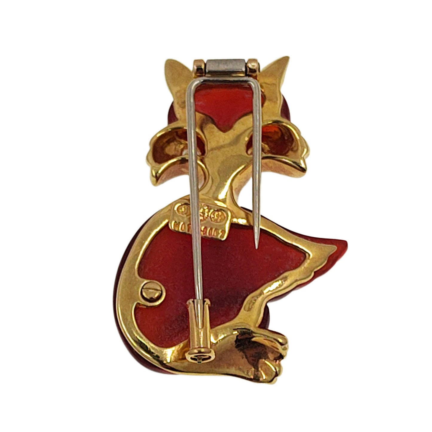 14K Orangish Red Jade Animal Brooch or Fur Clip