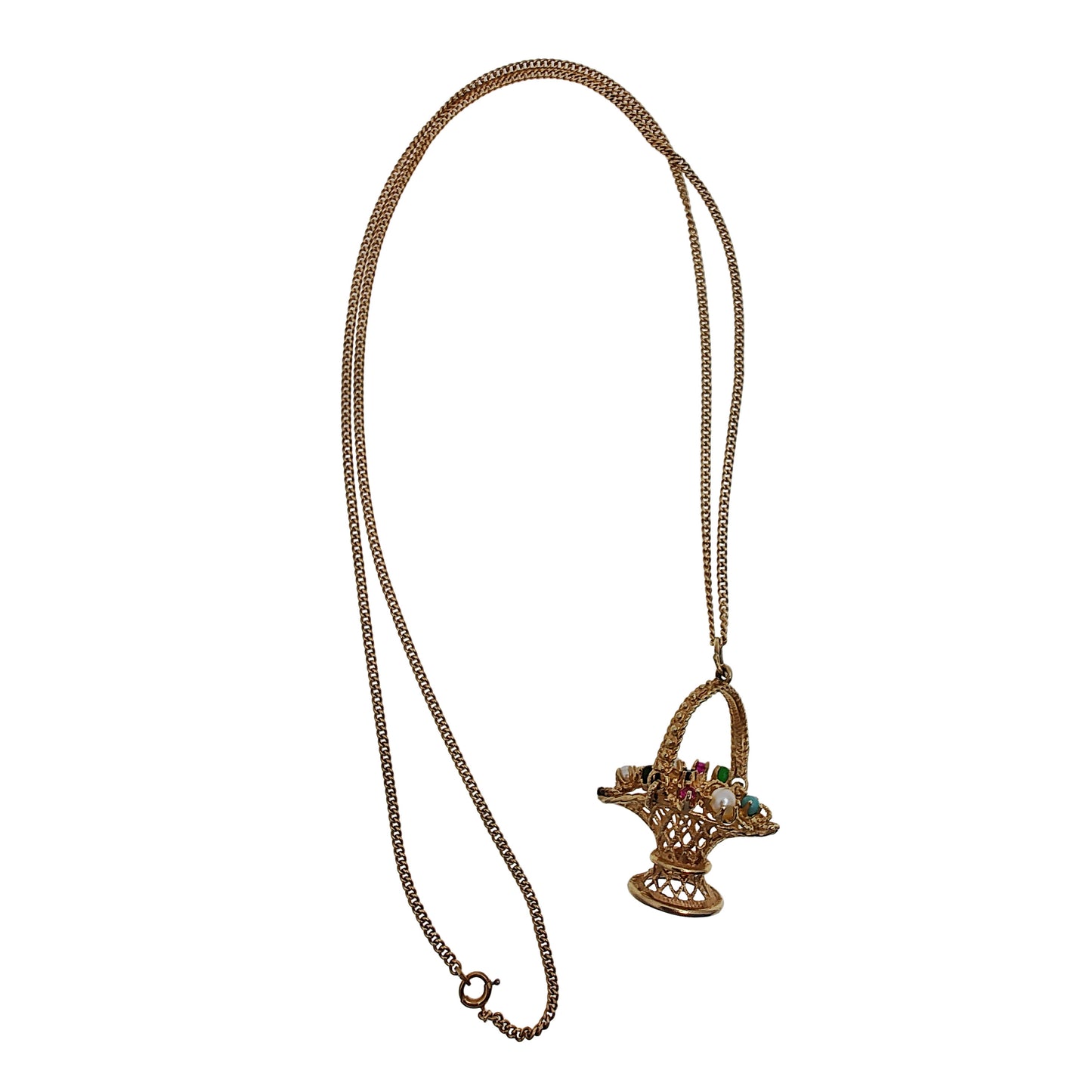 Vintage Multi Gemstone Easter Basket Pendant Necklace