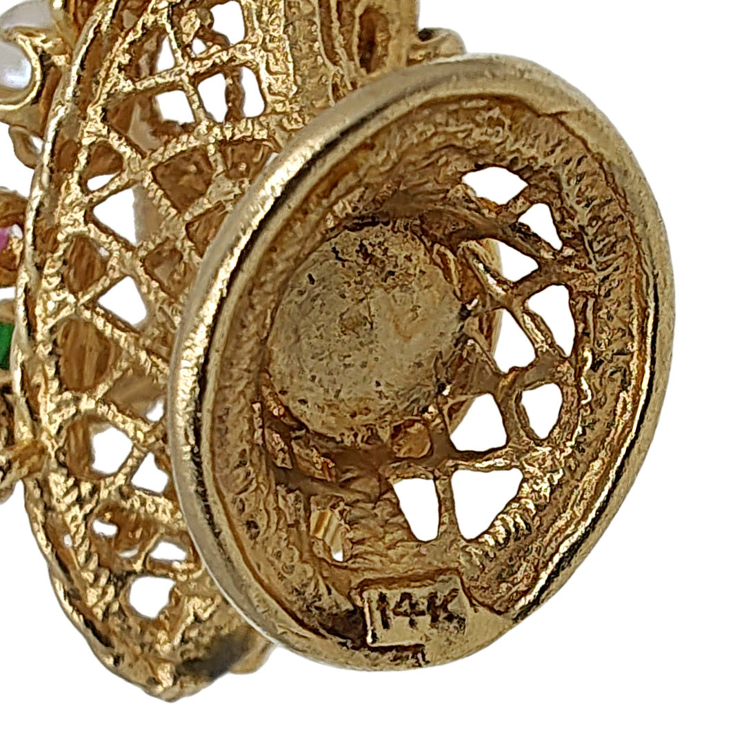 Vintage Multi Gemstone Easter Basket Pendant Necklace