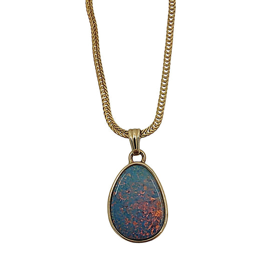 Boulder Fire Opal Pendant 14K Gold Necklace