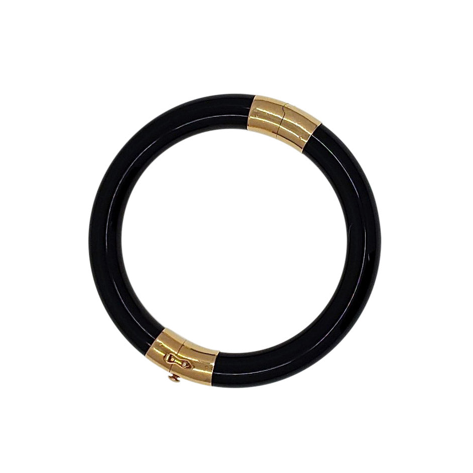Vintage Gumps Black Jade Hinged Bangle Bracelet
