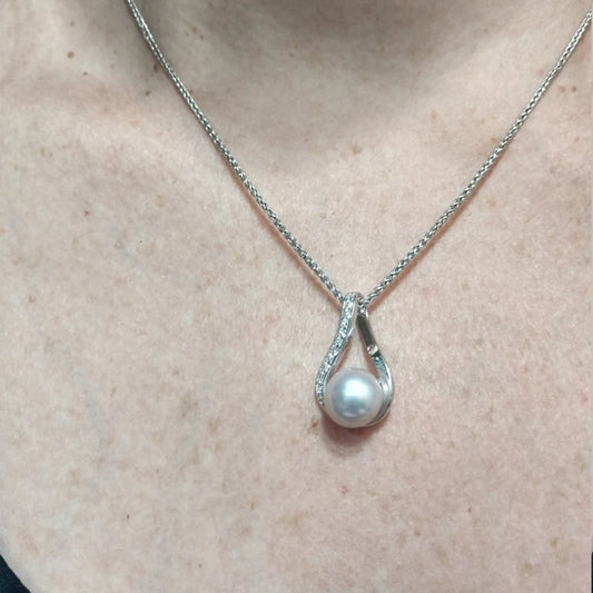 Edison Pearl and CZ Sterling Silver Pendant